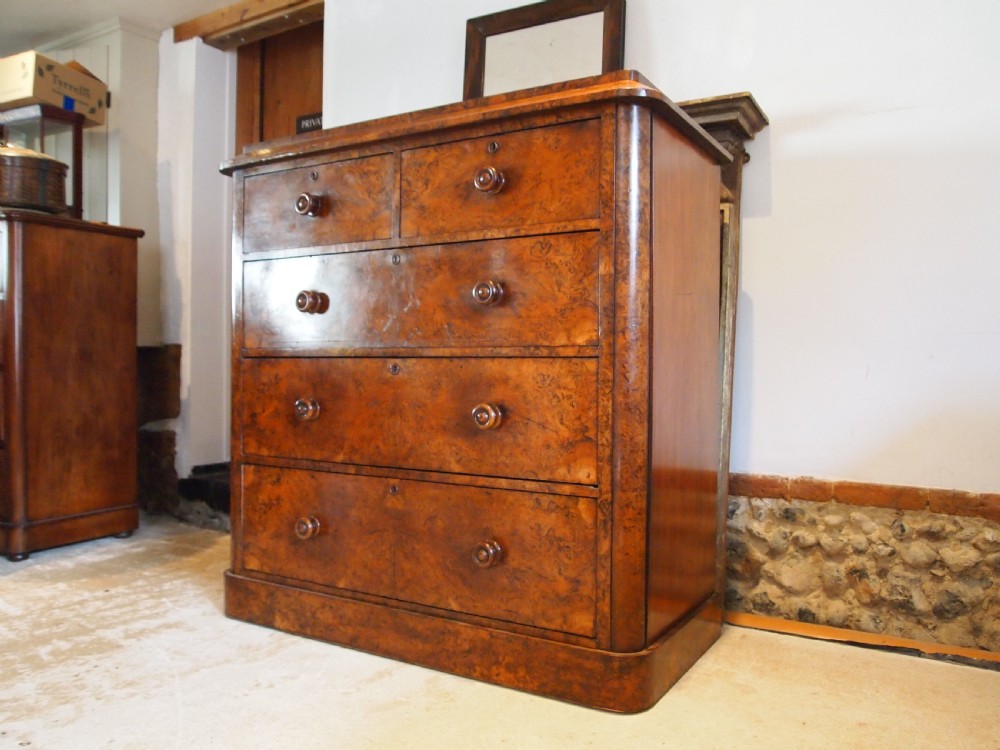 Chest of drawers outstanding Burr Walnut Victorian c1850 View X