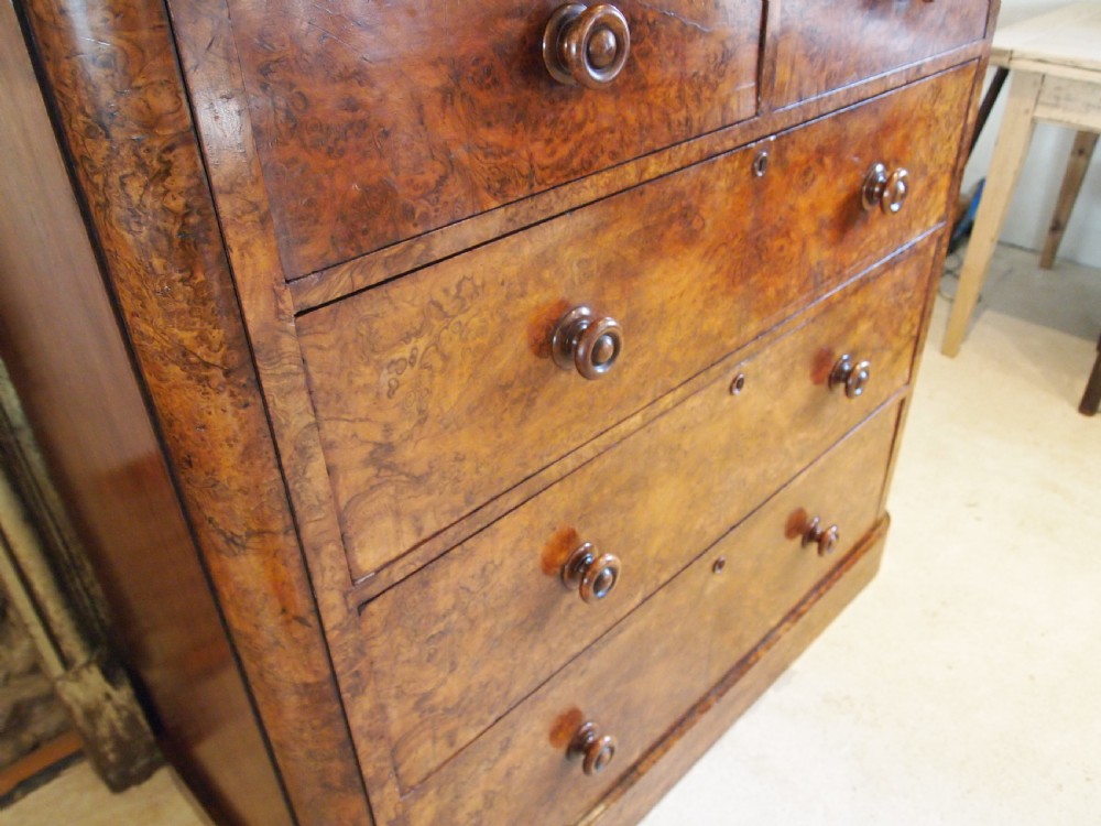 Chest of drawers outstanding Burr Walnut Victorian c1850 View XIII