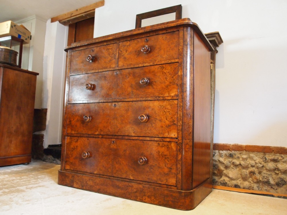 Chest of drawers outstanding Burr Walnut Victorian c1850 View XV