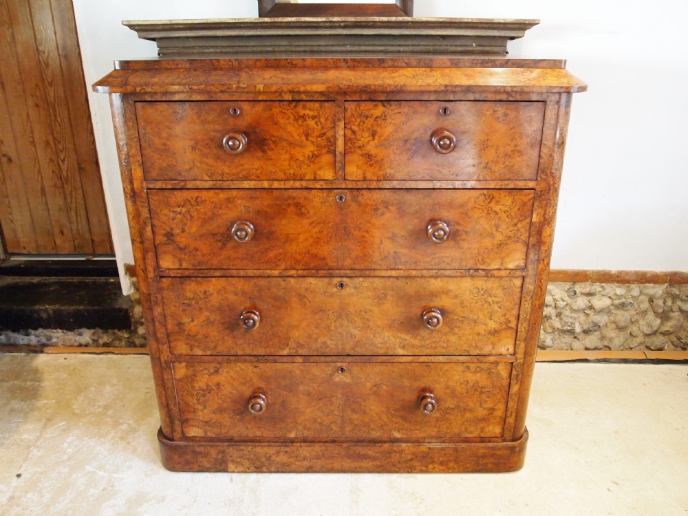 Chest of drawers outstanding Burr Walnut Victorian c1850 View XVI
