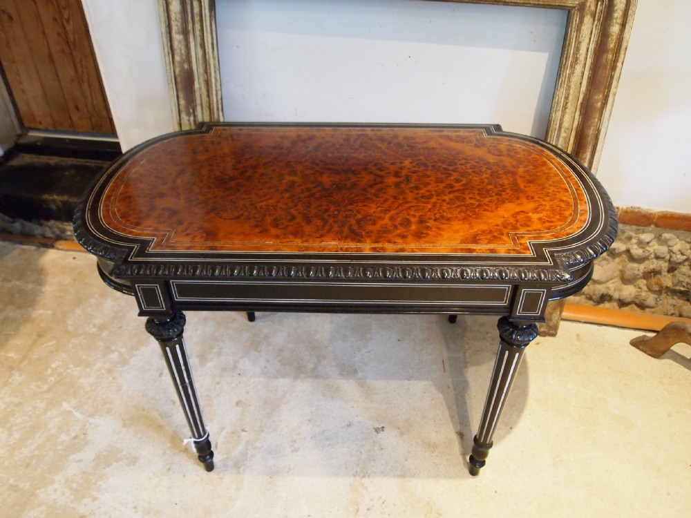 Table fine hall sofa console Amboyna ebonised manner of Gillows 1870