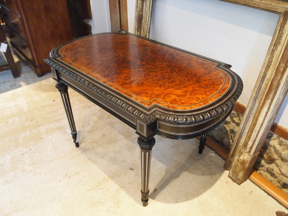 Table fine hall sofa console Amboyna ebonised manner of Gillows 1870 View II