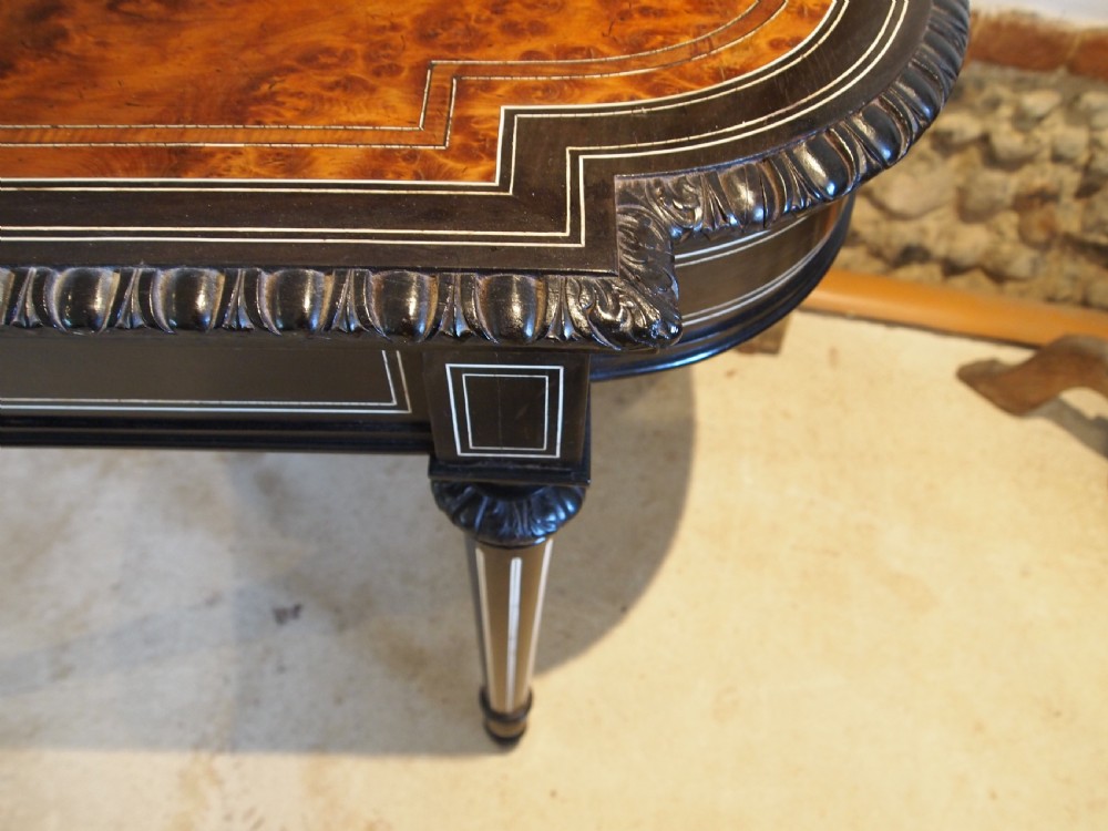 Table fine hall sofa console Amboyna ebonised manner of Gillows 1870 View III