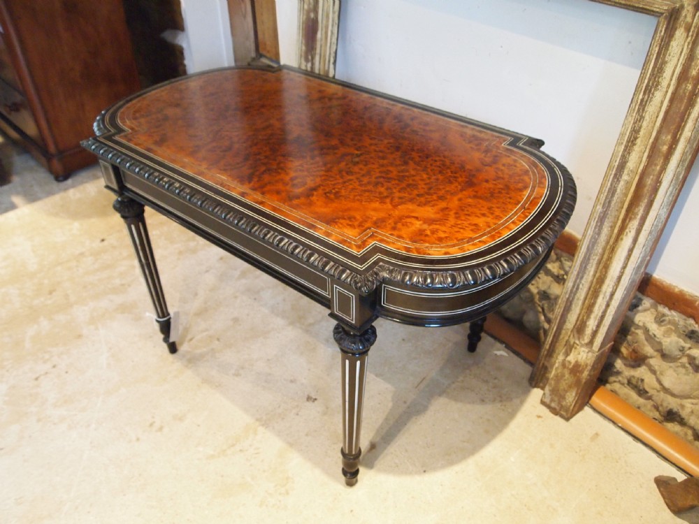 Table fine hall sofa console Amboyna ebonised manner of Gillows 1870 View V