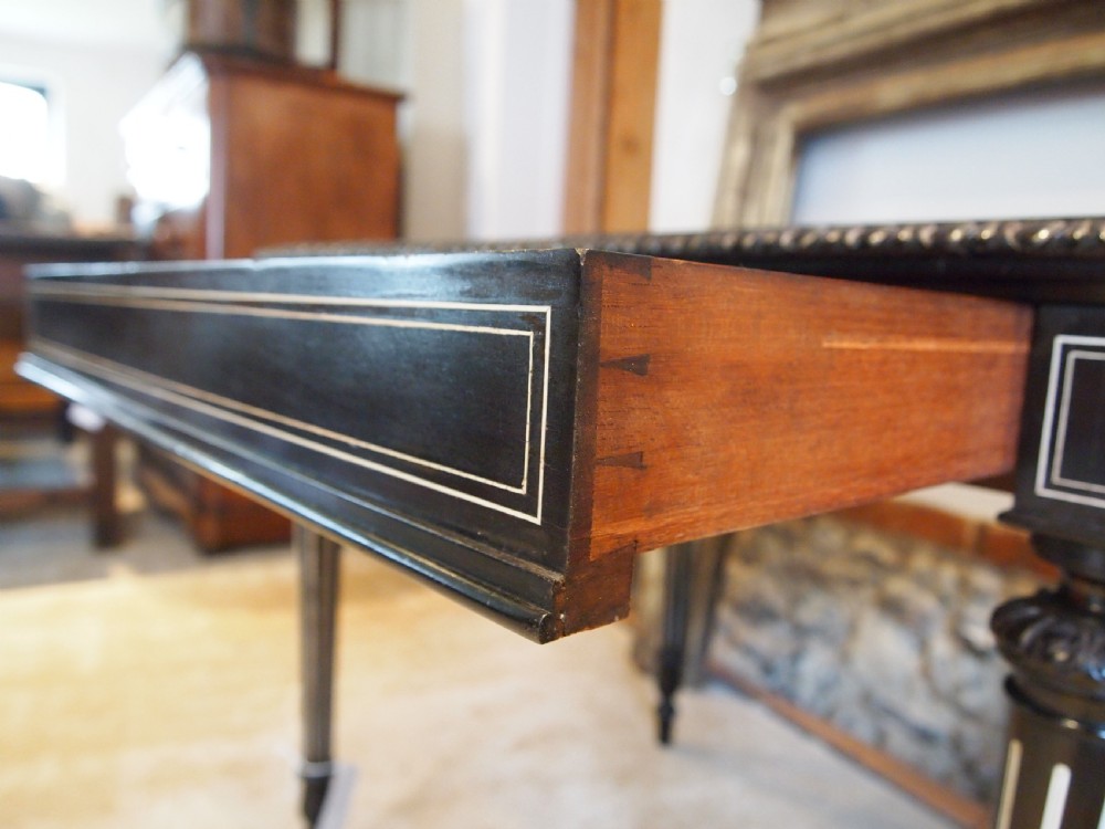 Table fine hall sofa console Amboyna ebonised manner of Gillows 1870 View IX
