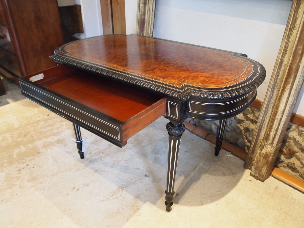 Table fine hall sofa console Amboyna ebonised manner of Gillows 1870 View X
