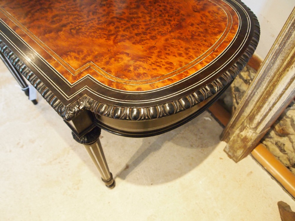 Table fine hall sofa console Amboyna ebonised manner of Gillows 1870 View XI