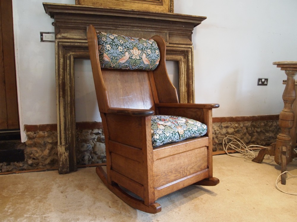 Rare Arts and Crafts Oak lambing rocking chair Cotswold school c1900 View X