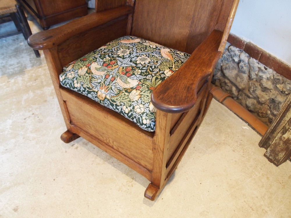 Rare Arts and Crafts Oak lambing rocking chair Cotswold school c1900 View XII