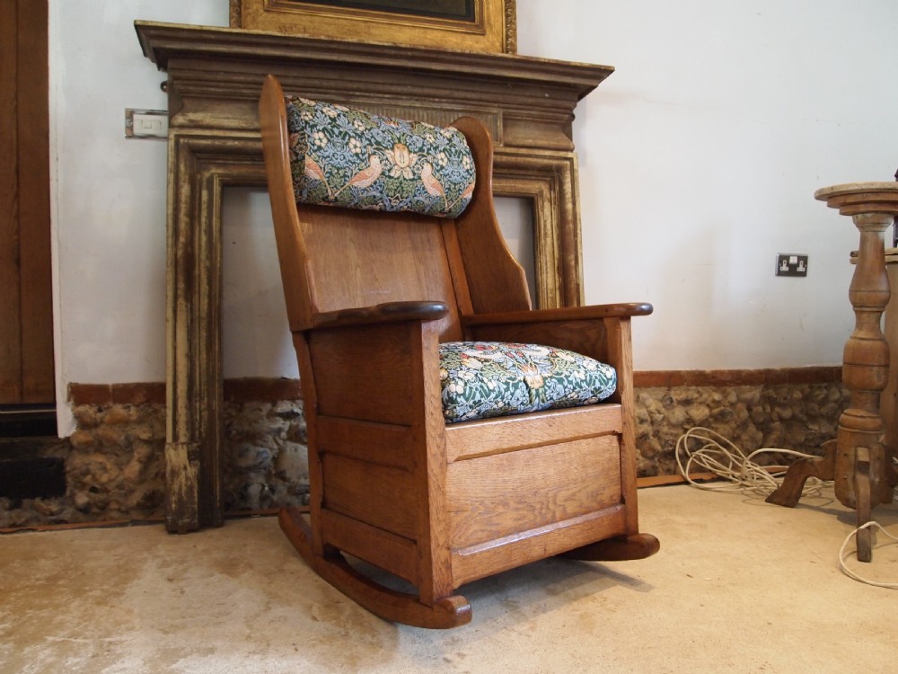 Rare Arts and Crafts Oak lambing rocking chair Cotswold school c1900 View XIII