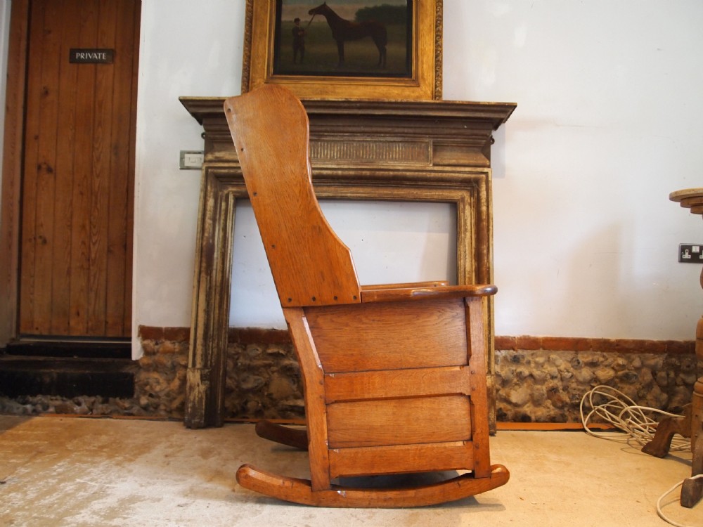 Rare Arts and Crafts Oak lambing rocking chair Cotswold school c1900 View XIV