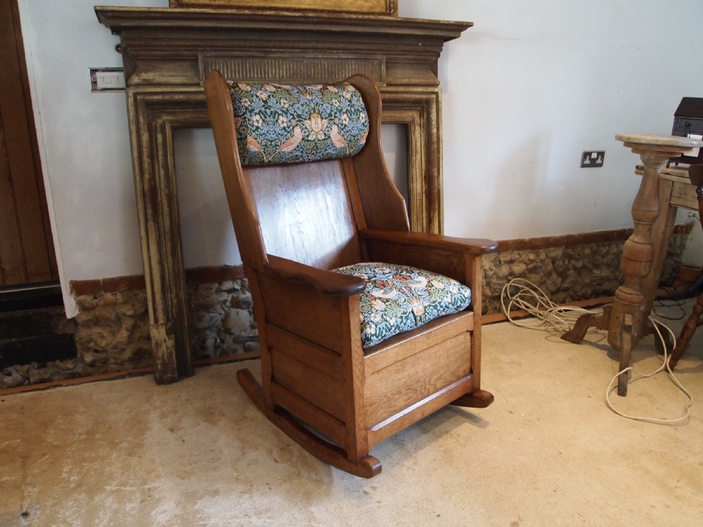 Rare Arts and Crafts Oak lambing rocking chair Cotswold school c1900 View XV