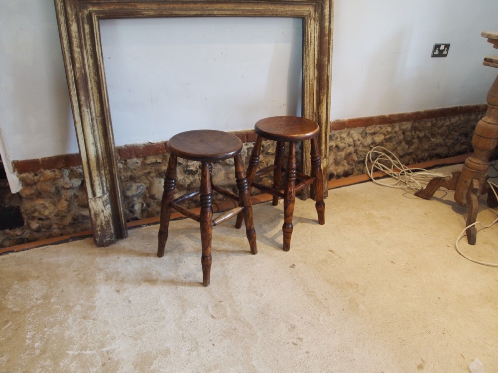 Stools fine pair of Victorian Ash and Elm stools c1880 View II