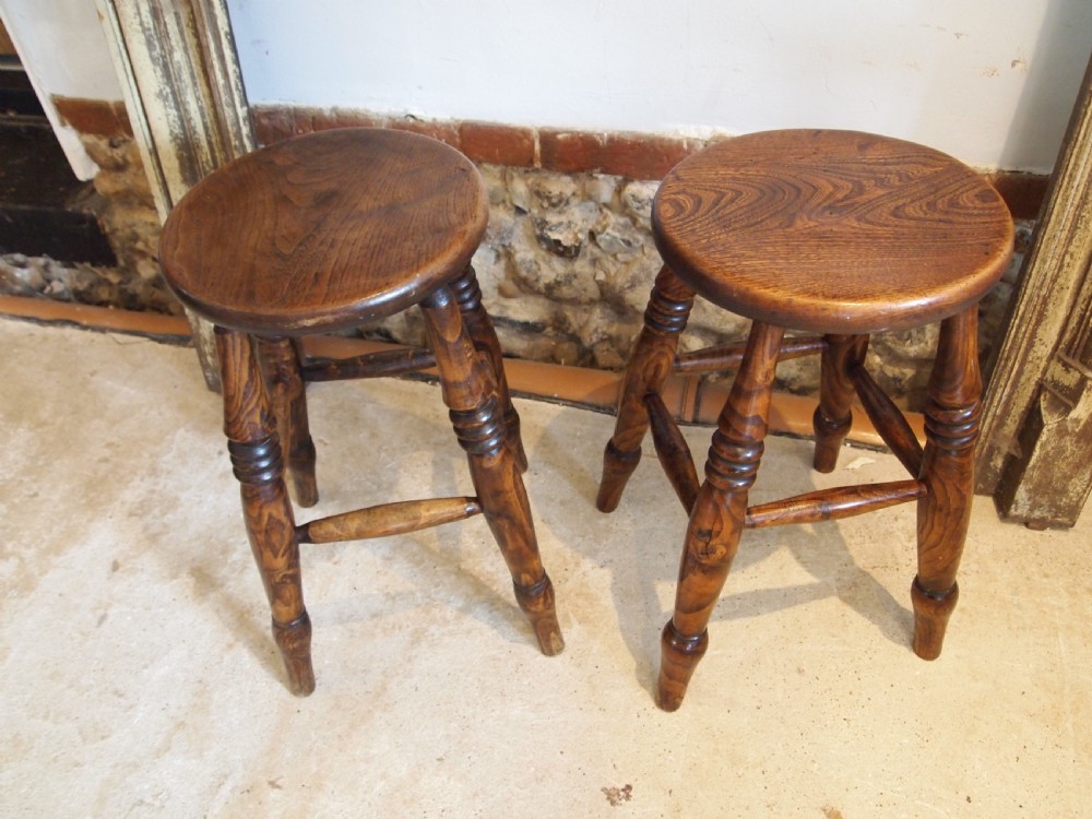 Stools fine pair of Victorian Ash and Elm stools c1880 View III
