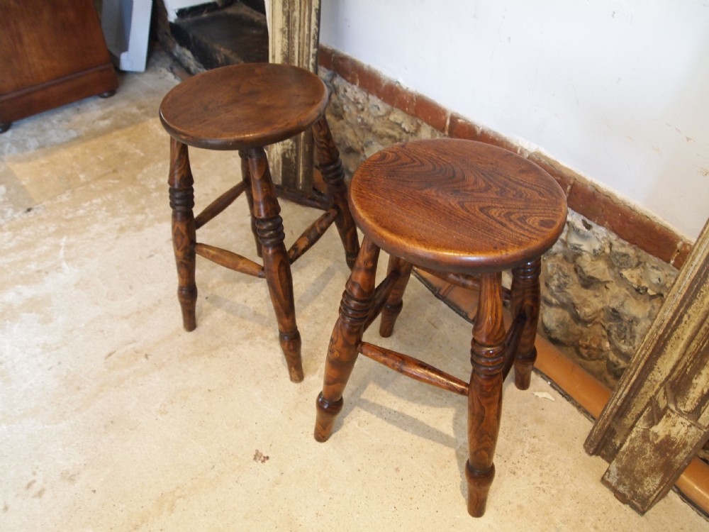 Stools fine pair of Victorian Ash and Elm stools c1880 View IX