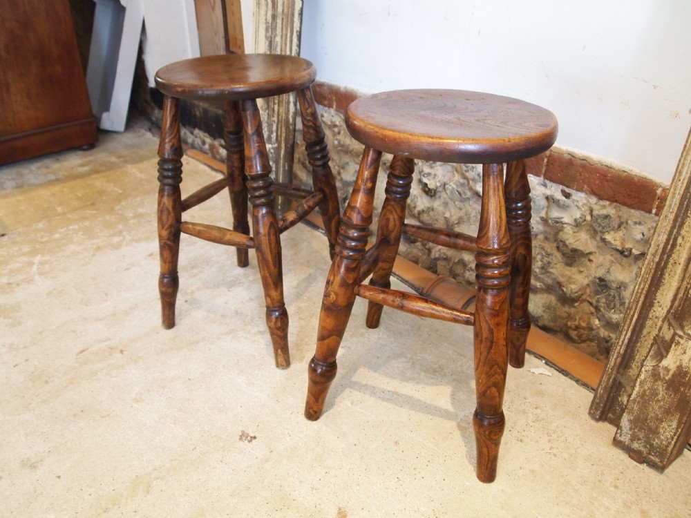 Stools fine pair of Victorian Ash and Elm stools c1880 View X