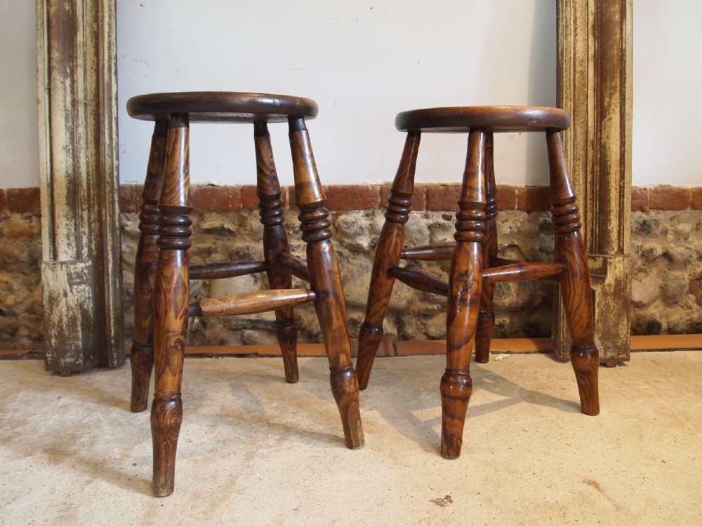 Stools fine pair of Victorian Ash and Elm stools c1880 View XI