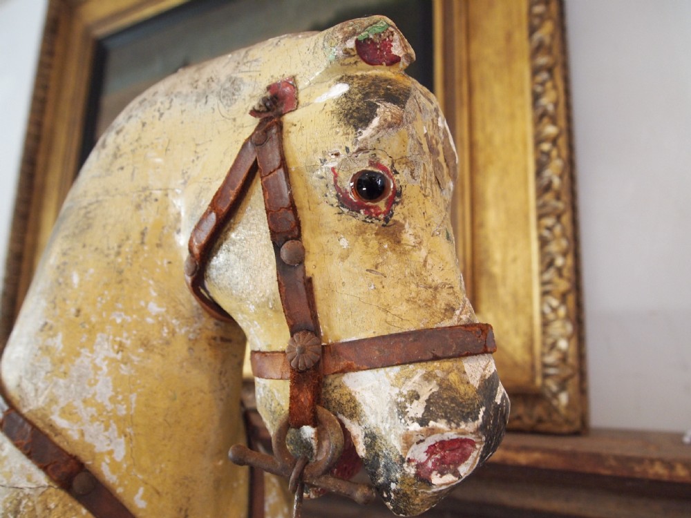 Horse Victorian rocking horse on stand folk art c1880 View II