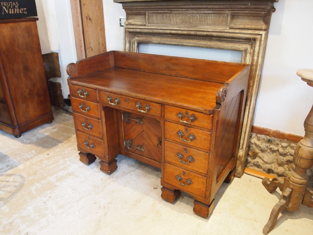 Desk Arts and Crafts Oak Gothic C Wilkinson & Son London c1870 View II