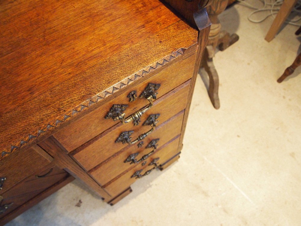 Desk Arts and Crafts Oak Gothic C Wilkinson & Son London c1870 View VI