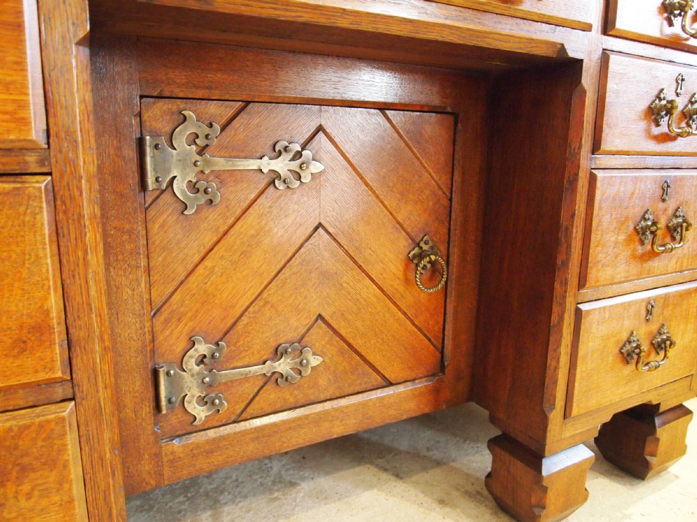 Desk Arts and Crafts Oak Gothic C Wilkinson & Son London c1870 View IX