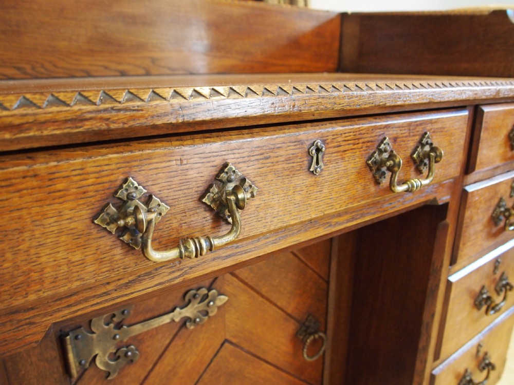 Desk Arts and Crafts Oak Gothic C Wilkinson & Son London c1870 View X