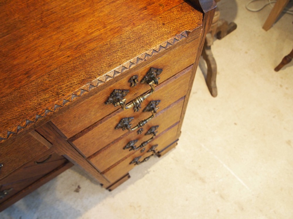 Desk Arts and Crafts Oak Gothic C Wilkinson & Son London c1870 View XIII
