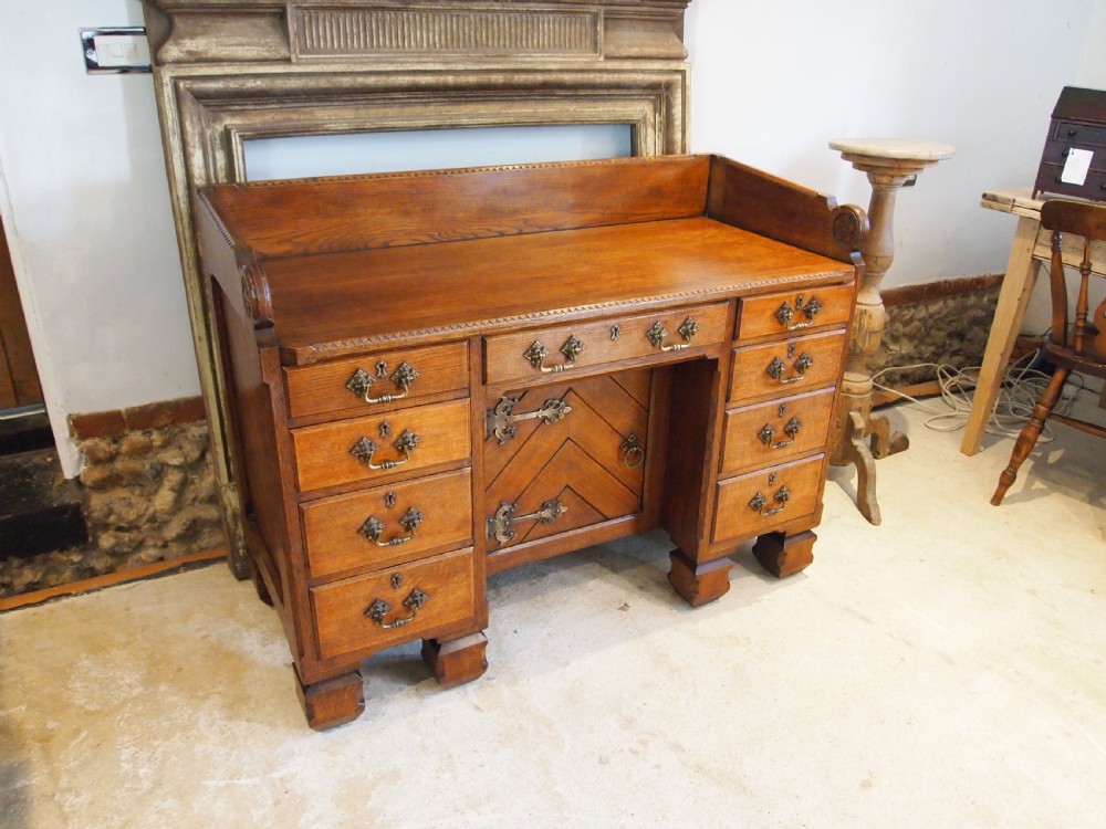 Desk Arts and Crafts Oak Gothic C Wilkinson & Son London c1870 View XV
