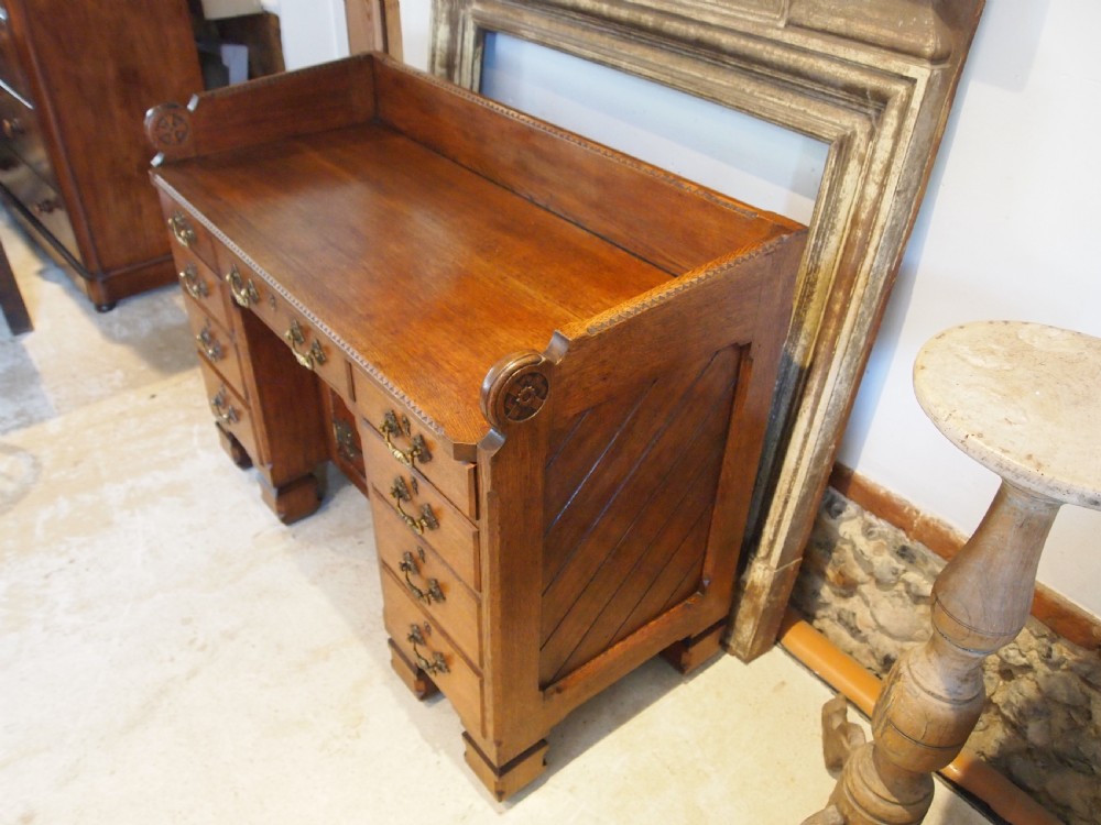 Desk Arts and Crafts Oak Gothic C Wilkinson & Son London c1870 View XVI