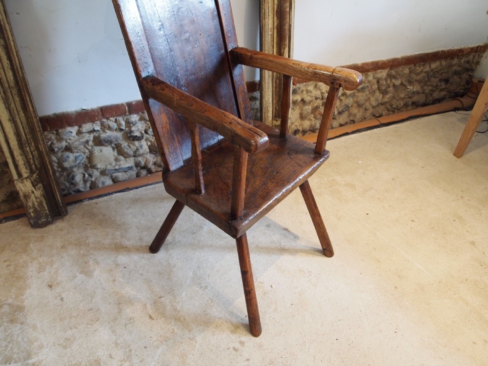 Chair stunning primitive George III Cumbrian armchair c1780 View XIII