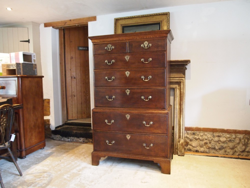 Chest on chest rare small George III Oak chest of drawers c1770 View II