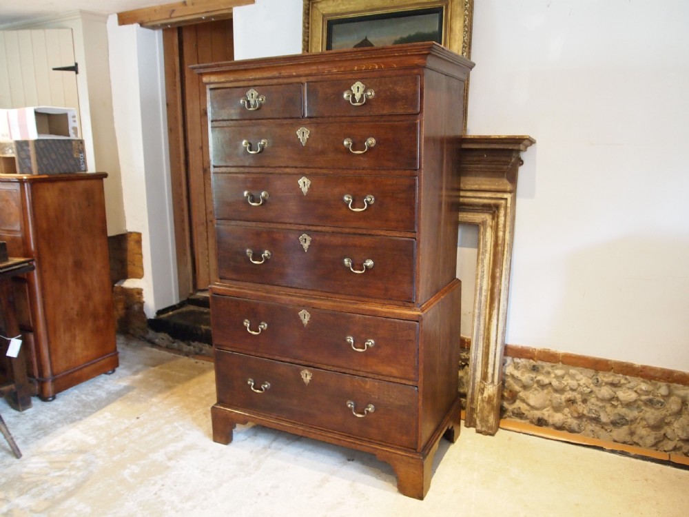 Chest on chest rare small George III Oak chest of drawers c1770 View VII