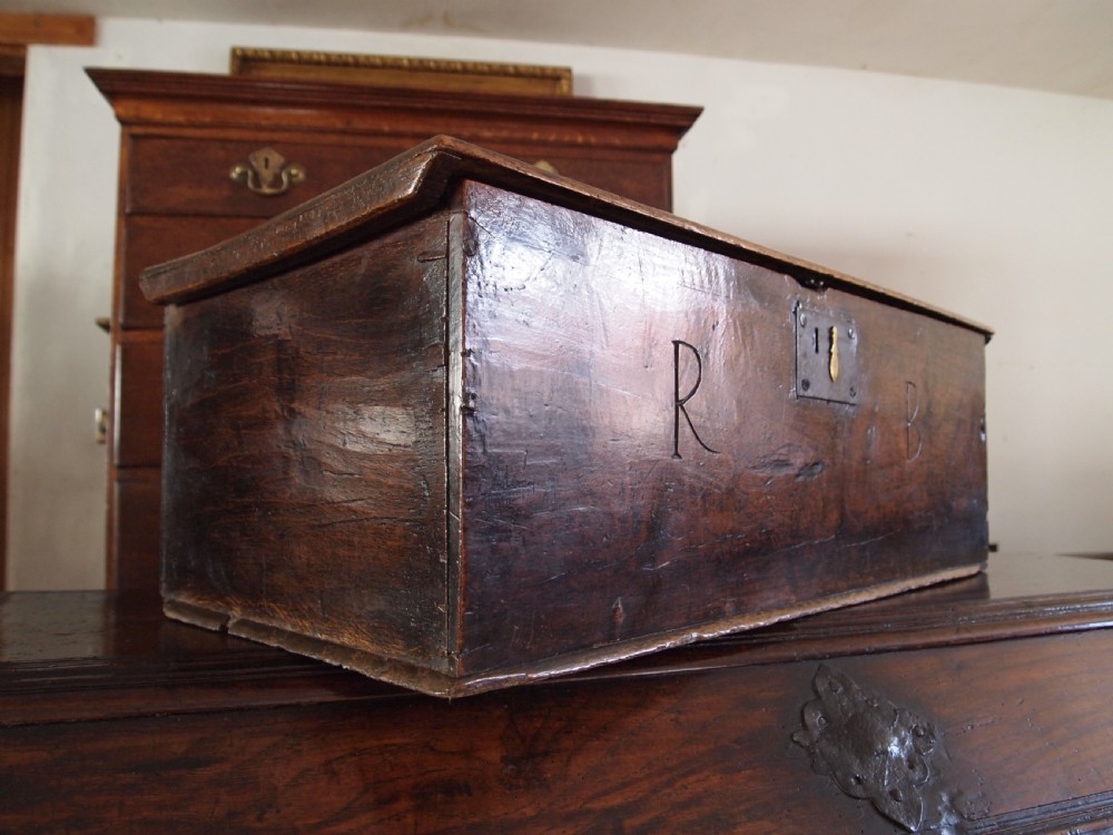 Box Charles II Oak boarded Bible or deed box c1680