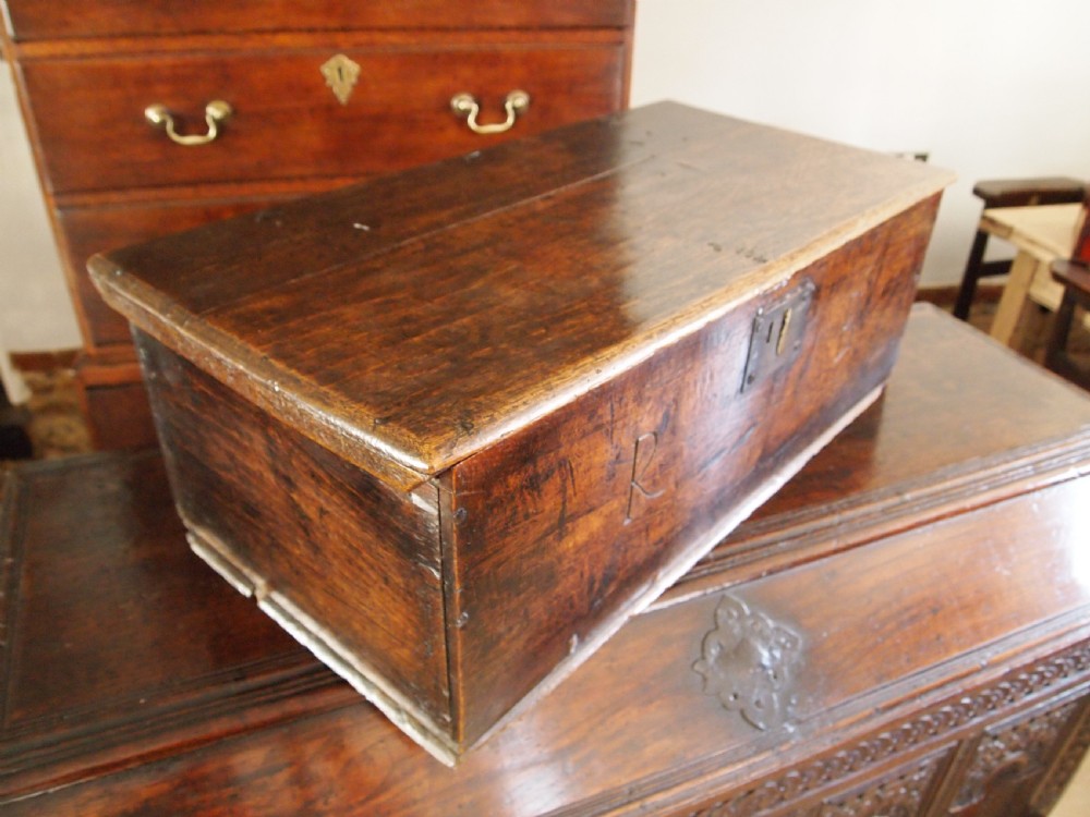 Box Charles II Oak boarded Bible or deed box c1680 View XII