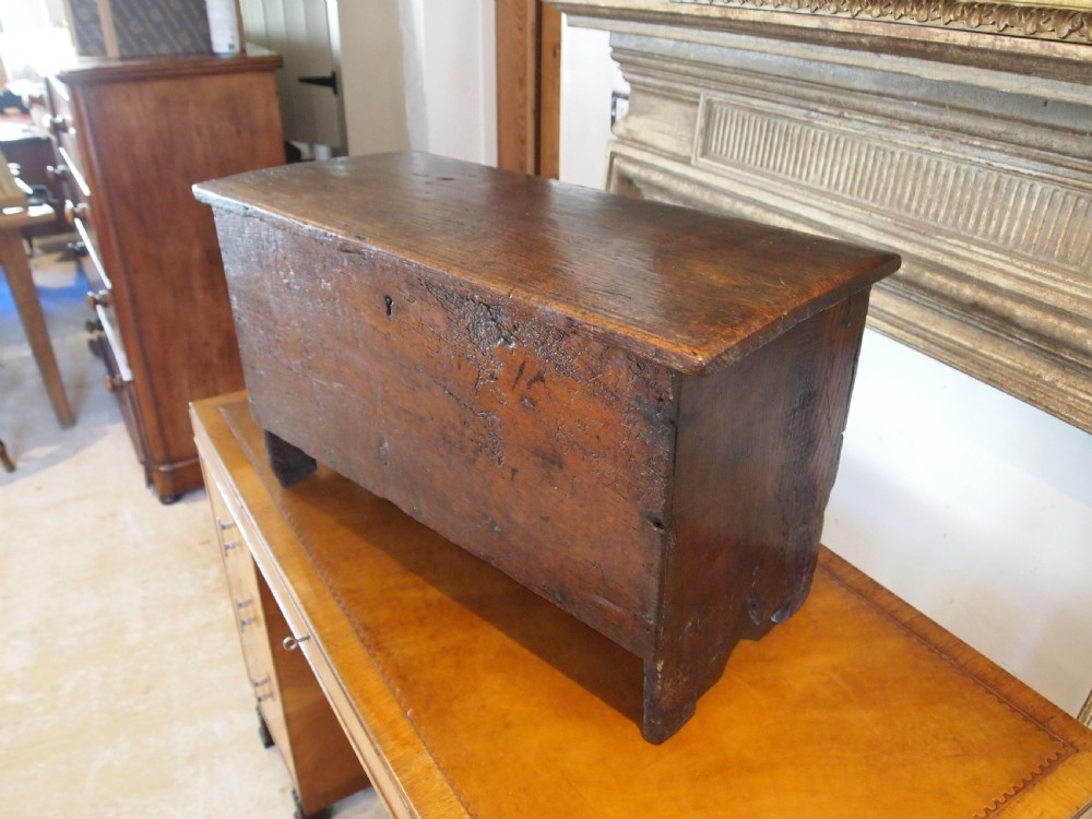 Coffer rare Childs 17th century Oak coffer c1680 View X