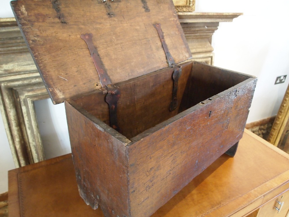 Coffer rare Childs 17th century Oak coffer c1680 View XIV