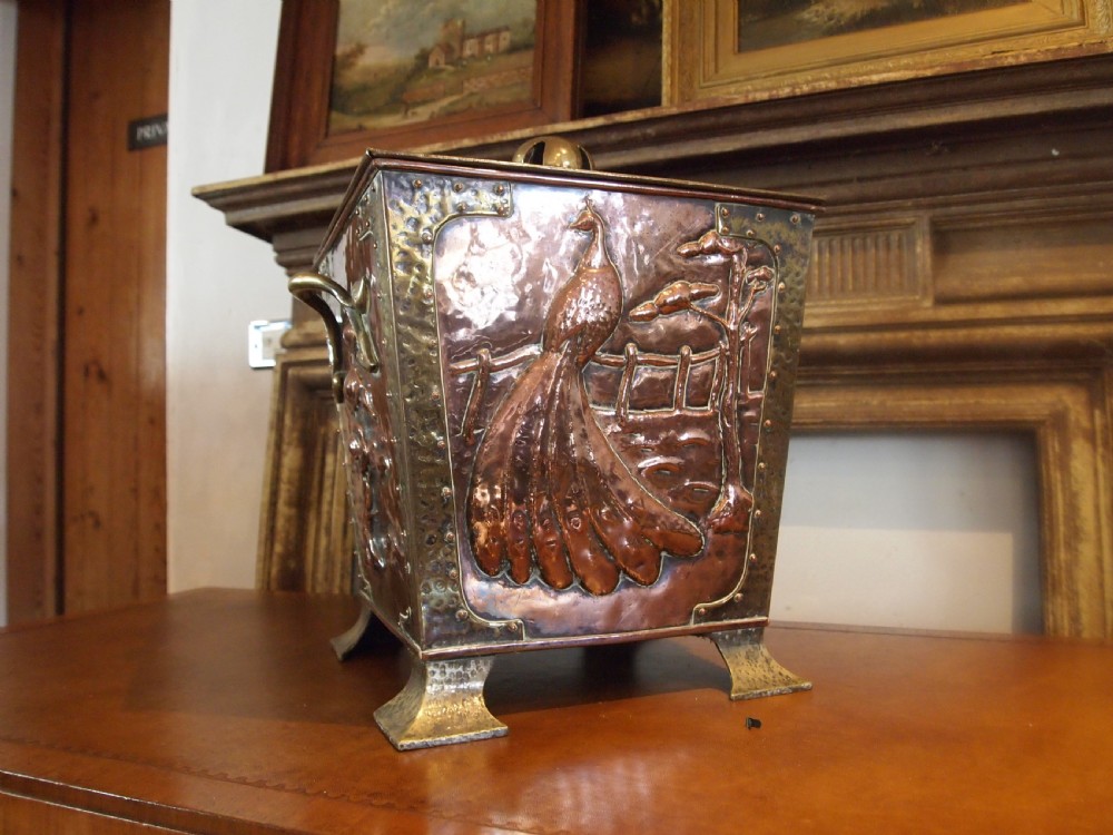 Arts and Crafts Outstanding Copper and Brass coal box c1880