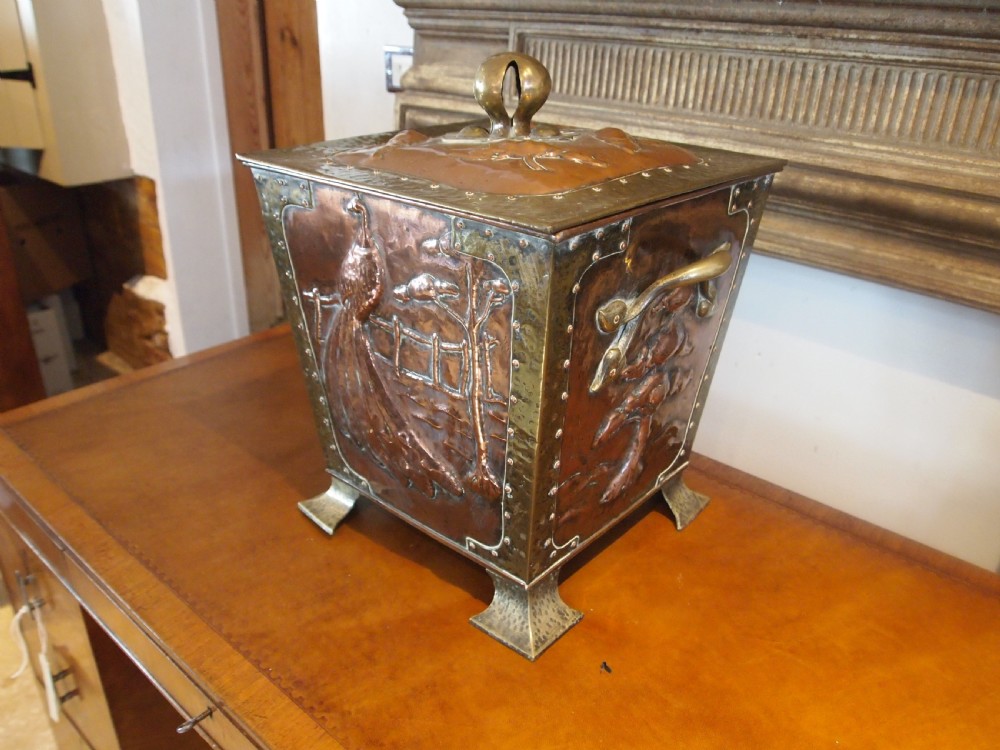 Arts and Crafts Outstanding Copper and Brass coal box c1880 View II
