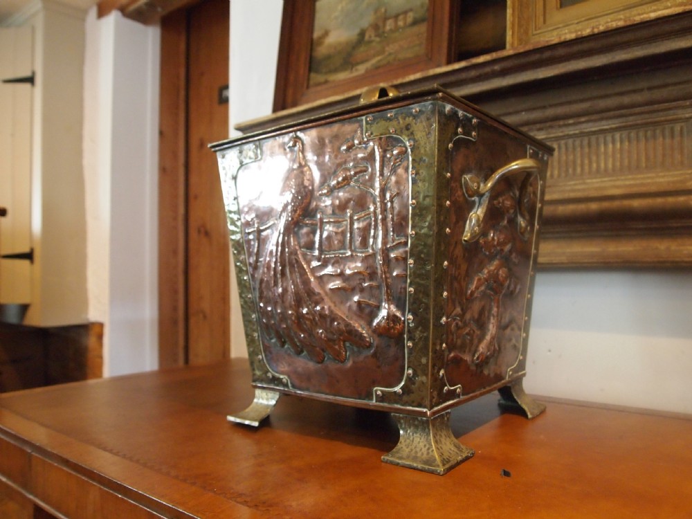 Arts and Crafts Outstanding Copper and Brass coal box c1880 View VII
