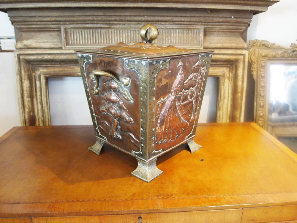 Arts and Crafts Outstanding Copper and Brass coal box c1880 View VIII