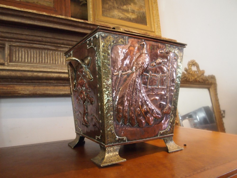 Arts and Crafts Outstanding Copper and Brass coal box c1880 View XI
