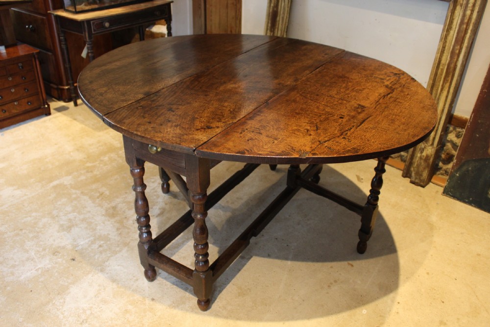 Table refectory farmhouse dining 18th century Oak gateleg c1710 View X