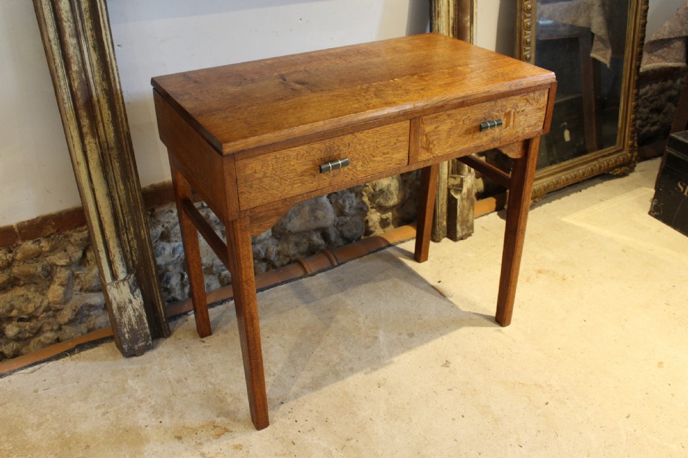 Table Art Deco Oak side hall console lamp c1925 View X