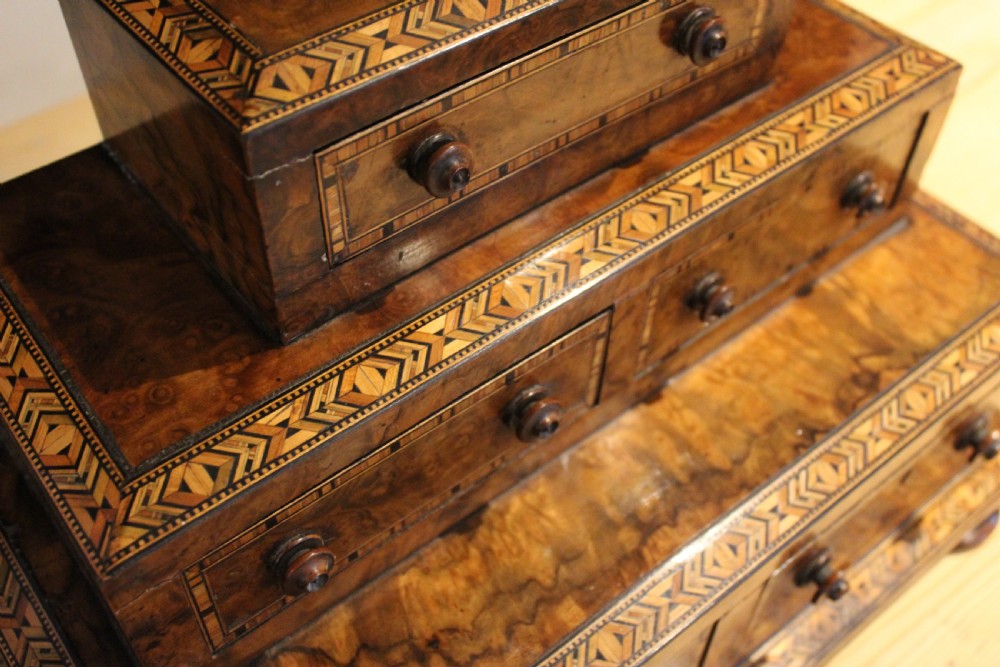 Chest of drawers rare Tunbridge ware Walnut Victorian c1870 View IX