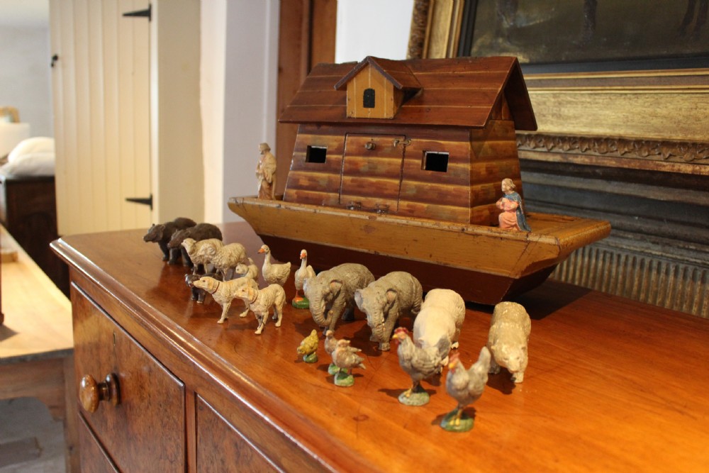 Noah's Ark Edwardian folk art animals Noah and Wife c1900