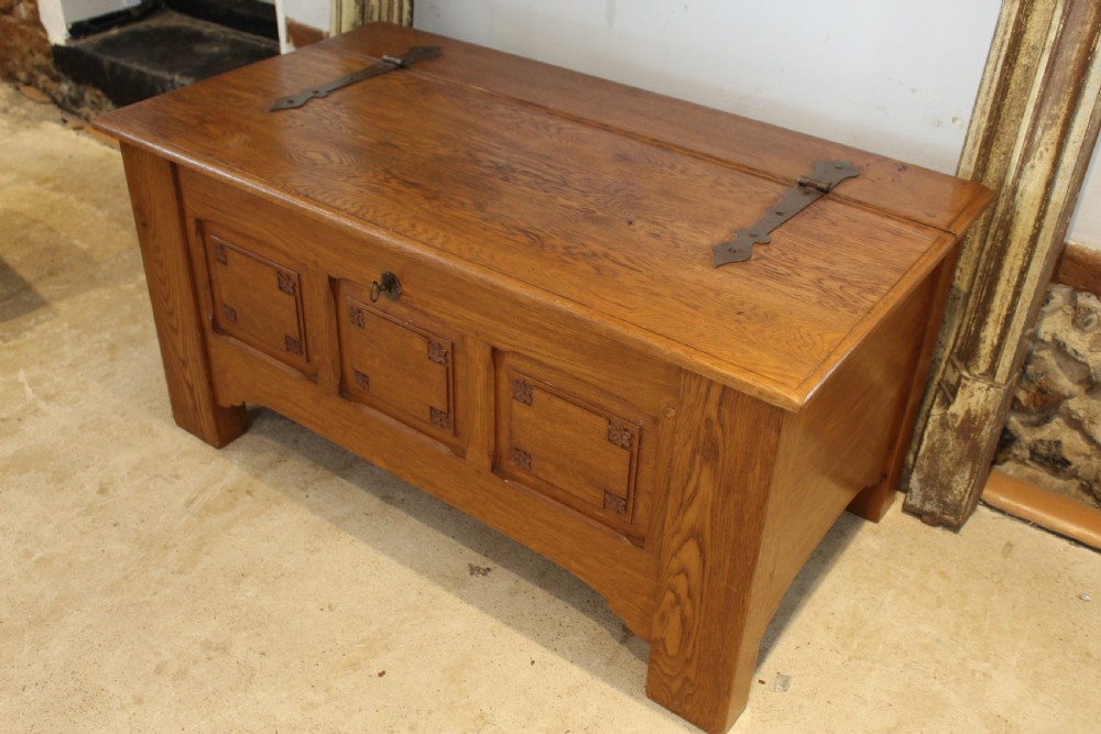 Coffer chest Arts and Crafts Oak Cotswold school c1940 View V