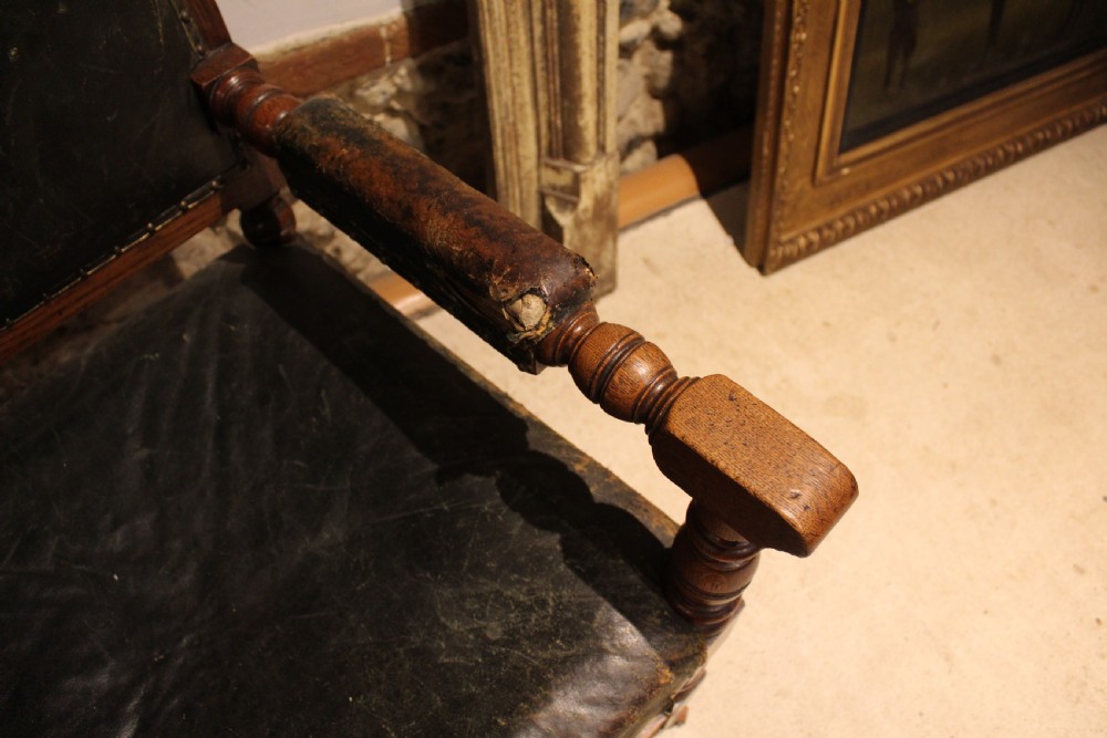 Chair Victorian Oak & leather library club armchair c1870 View VII