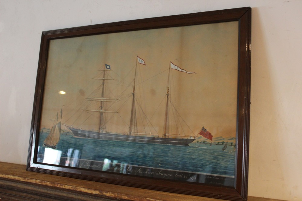 Water colour painting Victorian d1878 Maritime ship folk art View VI