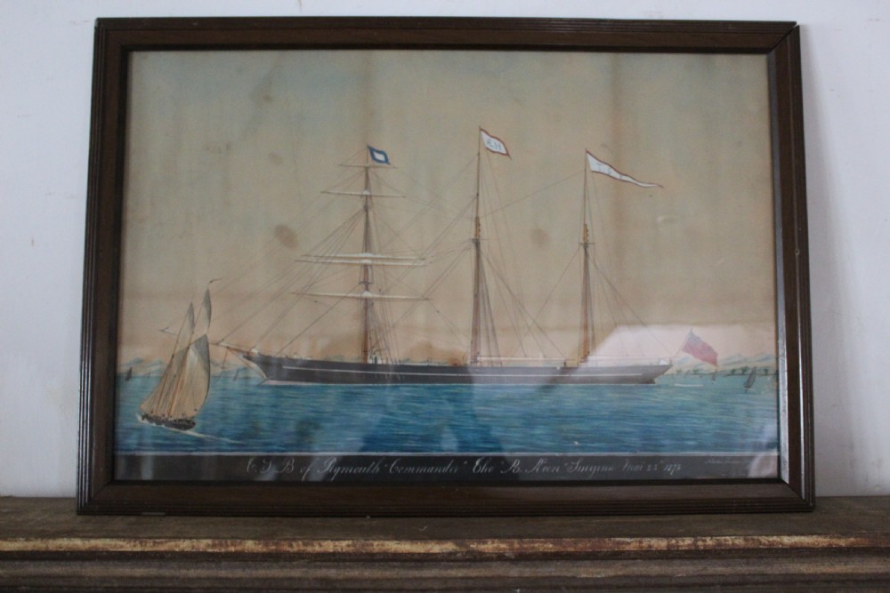 Water colour painting Victorian d1878 Maritime ship folk art View IX
