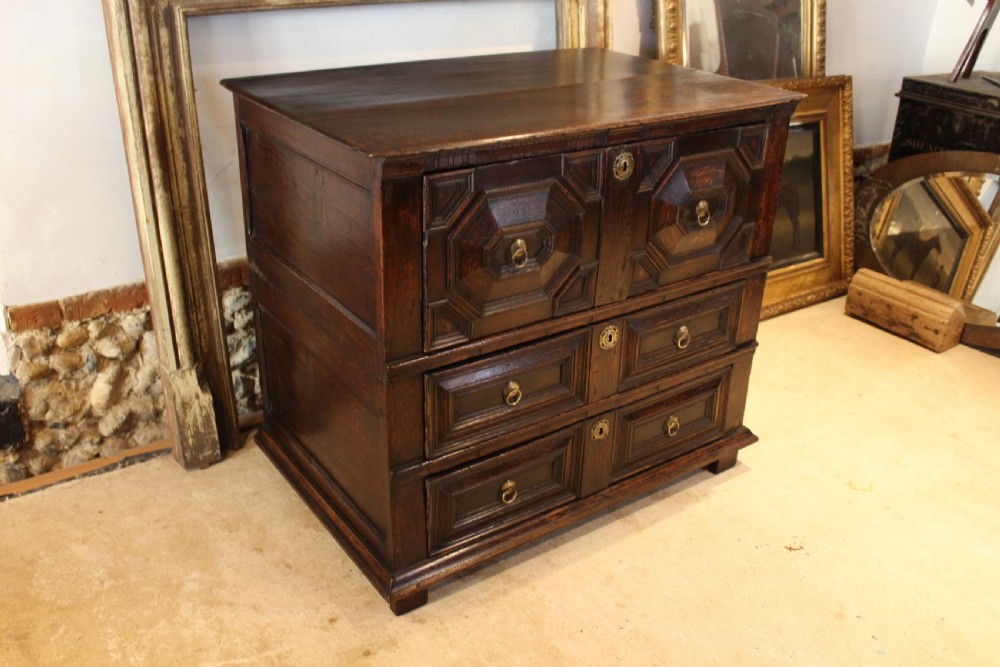 Chest of drawers exceptional Charles II small Oak c1680 View XV